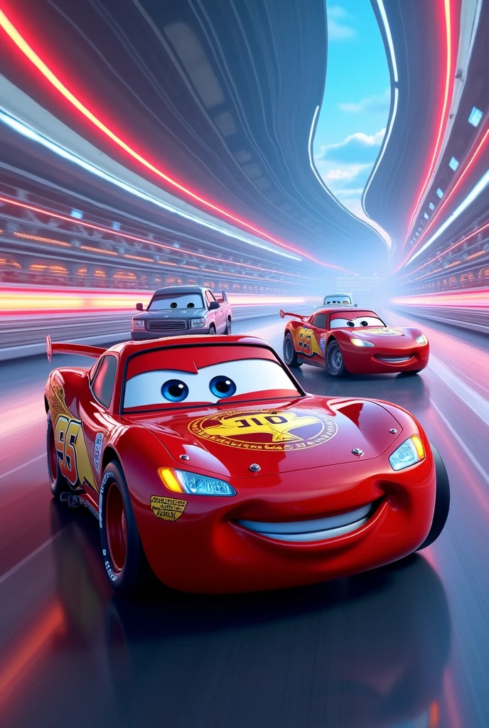 A new challenge arises: a worldwide race where performance is calculated based on advanced statistics Colors: Vibrant, metallic hues to capture the excitement of racing and the shine of cars.
Personagens: Faithful to the style of the movie Cars, focusing on the vehicles' facial expressions.
texto: Speech bubbles that capture the spirit of the film, with some simple explanations about statistics integrated into the dialogue.