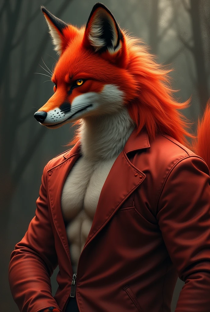 Foxy from fnaf with red fur, no robotic features and super attractive masculine