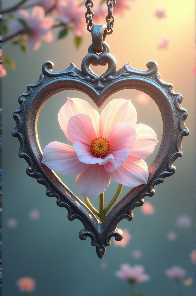 Flower pendant inside a heart