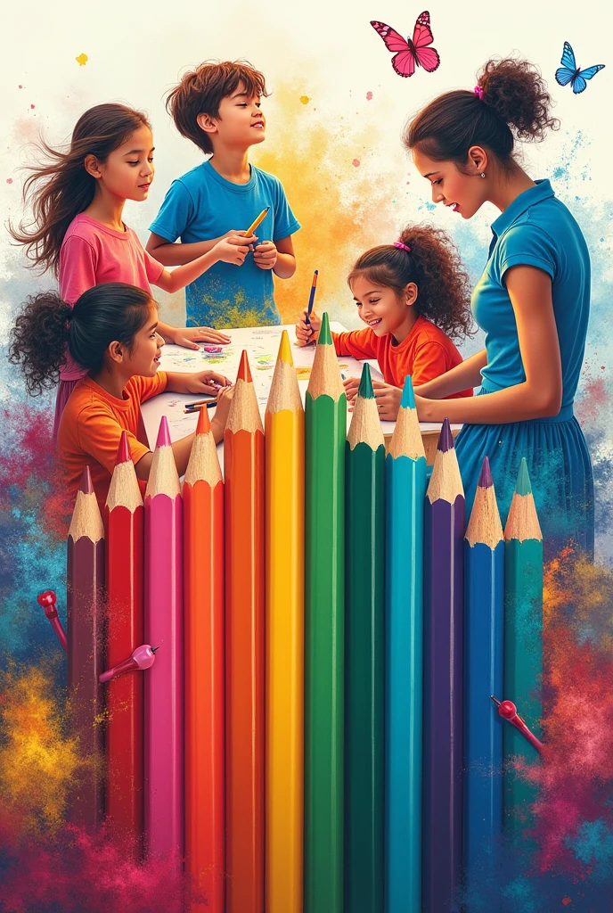 Create a colorful advertisement for colored pencils for all age groups, showing the quality and durability of the pencils.