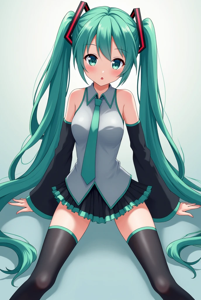 Hatsune Miku spread legs with no pants, no shirt, no bra