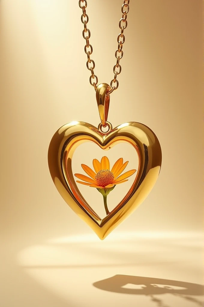 Flower gold pendant inside gold heart