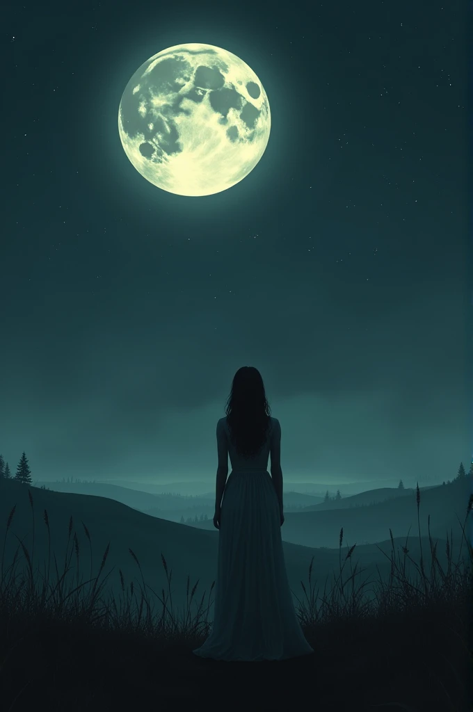 Woman looking at the horizon under the moonlight