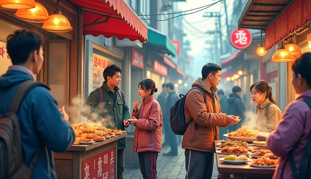 ordinary korean people eating street food
