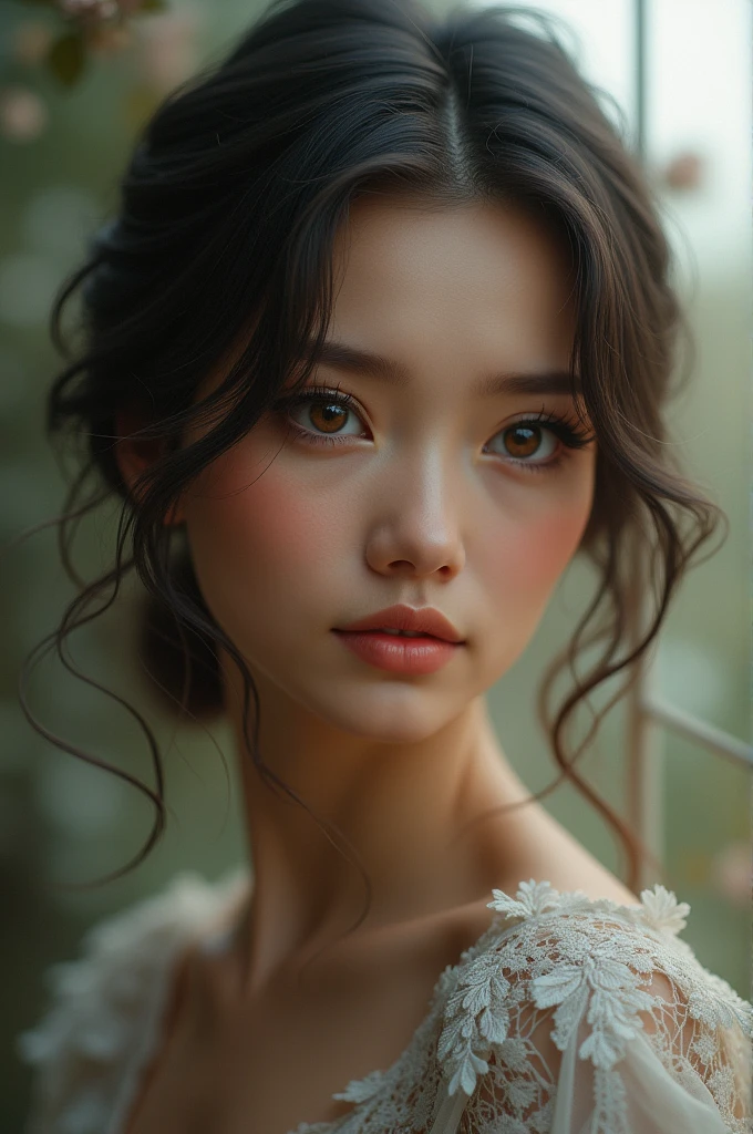 Horse girl with beautiful short hair and big eyes