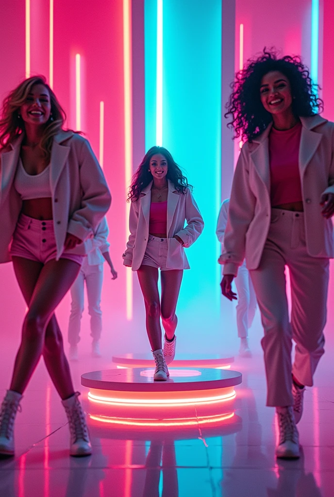 Make a toothpaste ad with lights, colors, and lyrics from the 80s.