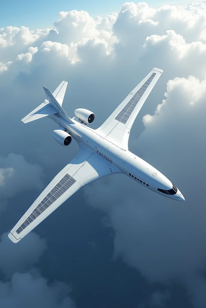 stratospheric electric airplane similar to the pencil-thin Zephyr Z unmanned aircraft, with very thin airplane function, with upper T-tail and electric turboprop engines with solar panels on the wings and T-tail, Much thinner with a very thin fuselage and much longer wings.
