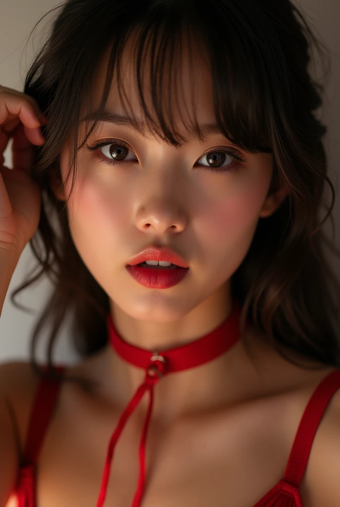 an asian taiwan woman,bondage,bdsm harness, red harness
(masterpiece,best quality),(extremely detailed),(bright studio lighting),(sharp focus),picture perfect face,(perfect eyes),(beautiful face,sexy,erotic,beautiful detailed eyes,pubic hair,
beautiful photo, drips cum from pussy,