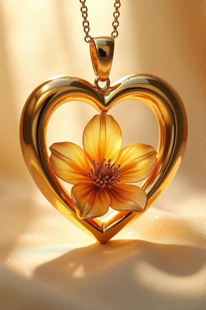 Gold flower pendant inside gold heart