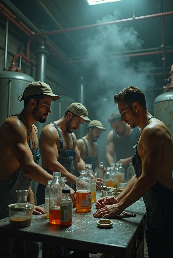 Men handling chemicals without protection 
