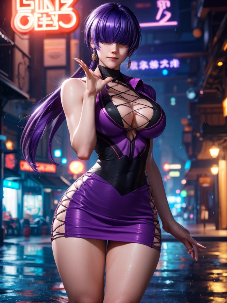 (at night), alone, in a video game scene a background of a beautiful city during the day raining, standing at attention, purple hair, ((purple hair)), 1 girl, alone, 20 years old, young woman, perfect hands , beautiful and perfect symmetrical fingers, beautiful long legs, perfect legs, beautiful body, beautiful nose, beautiful character design, perfect face, look at the viewer with a serious gesture and in an attack position (focusing on his face), closed mouth, Light_Smile, official art, extremely detailed CG unity 8k wallpaper, perfect lighting, bright and colorful front lighting, glowing skin (masterpiece: 1.0), (best quality: 1.0), ultra high resolution, 4K, ultra detailed photography, 8K , HDR, high resolution, nonsense: 1.2, Kodak portra 400, film grain, blurred background, bokeh: 1.2, lens flare, (vibrant_color: 1.2), professional photography, (beautiful_face: 1.5), (narrow waist),
