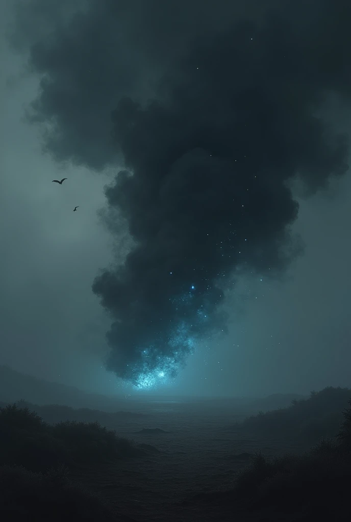 Make the background. Make the bottom three quarters of the background gray and the top third a black smoke with tiny blue bits in it