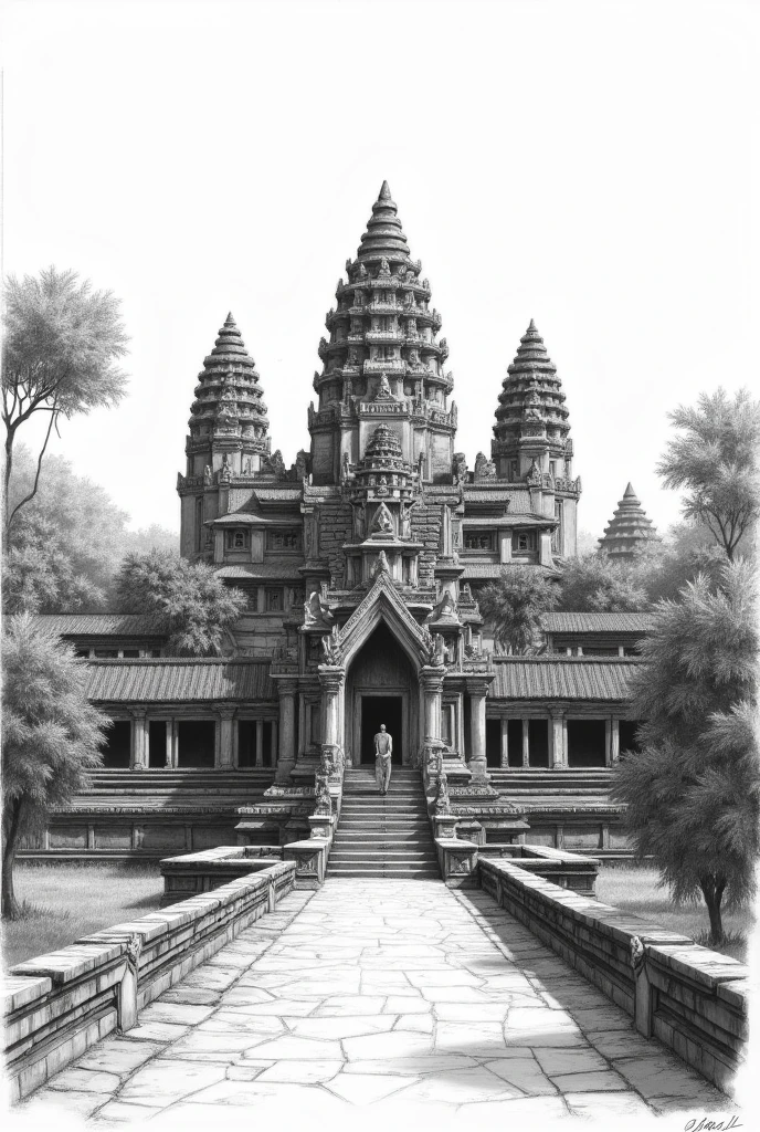 Angkor wat in pencil sketch