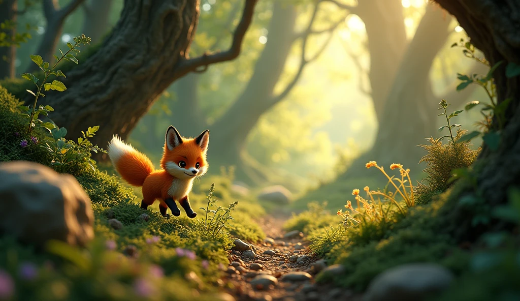 Little fox walking.through the lost forest