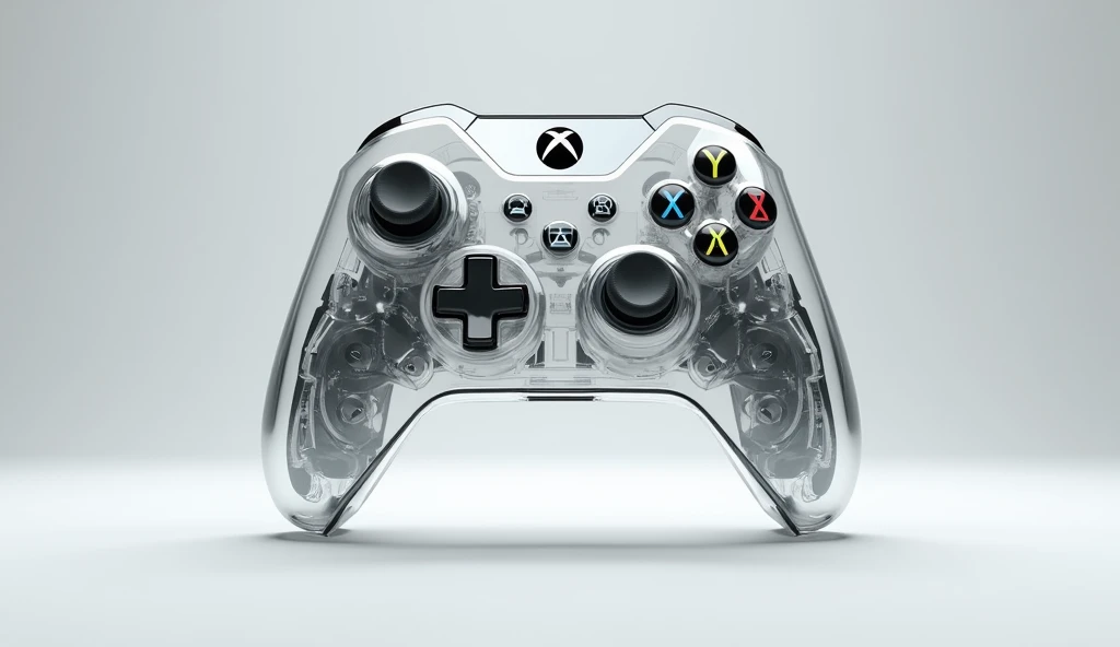 A realistic 3D style image of a clear acrylic Xbox controller in the shape of a logo.