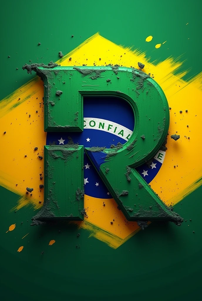 COULD YOU CREATE AN IMAGE WITH THE LETTER R WITH THE NUMBER 22 WITH THE COLORS OF THE BRAZILIAN FLAG?
