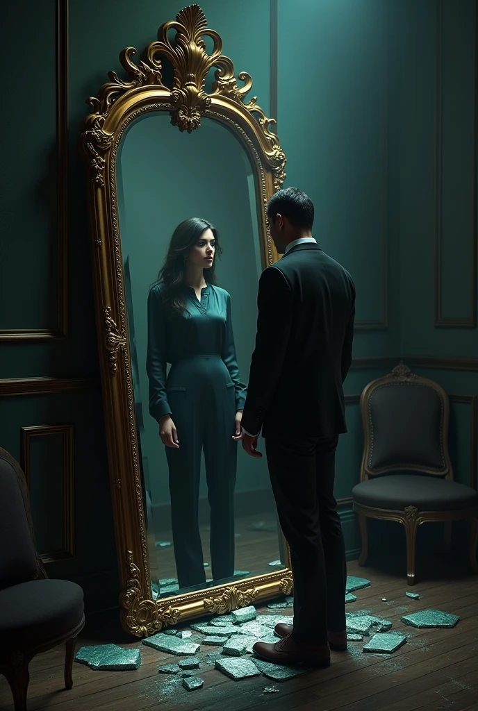 "A cinematic, hyper-realistic book cover for an eBook in Portuguese titled 'Antinarcisista.' The cover depicts a dramatic scene of a couple in conflict, with the man embodying narcissistic traits, standing in front of a large, ornate mirror that reflects a distorted image of him. The woman stands firm but vulnerable, resisting his influence. The background is a dark, opulent room with broken mirrors on the floor. The title 'Antinarcisista' is prominently displayed at the top in a bold, elegant font. The subtitle 'A quebra do espelho' is displayed below in a smaller, complementary font. Remove all other text from the original image."
styled: realisitic/Cinematic Resolution: Bullish (1024x1024 or higher)
detalhamento: Maximum Illumination: Dramatic, focusing on clear contrasts and shadows Texture: fine-details, with attention to the composition of the elements (broken mirrors, opulence of the environment)
Farbe: Dark and realistic color palette