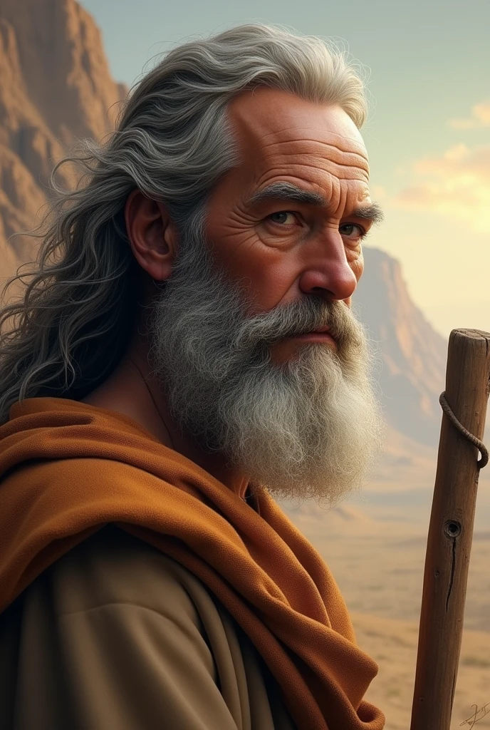 Make an image of a Jewish man that represents Moses from the Bible well.