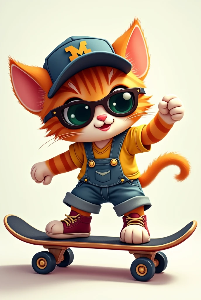 Cartoon Kitten Skater Puppy: A cartoon kitten in a skateboarding pose, wearing a cap and sunglasses. The metallic finish gives a special shine to the skateboard and the kitten's clothing.