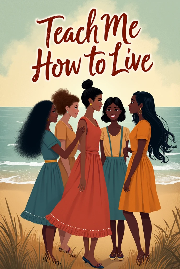 Create a front and back cover for a book called "Teach me how to live" which talks about the lives of 5 friends (2 women and 3 men ) who go through overcoming life, and who find peace with each other