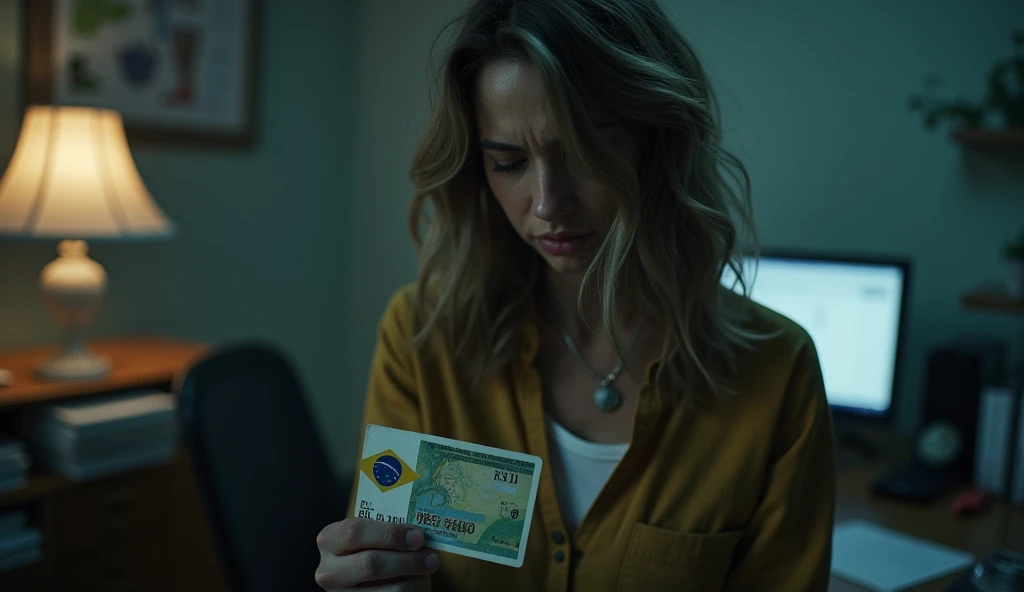 Create a dramatic image of someone who can&#39;t stand the work routine anymore, use the Brazilian work card as the main element.