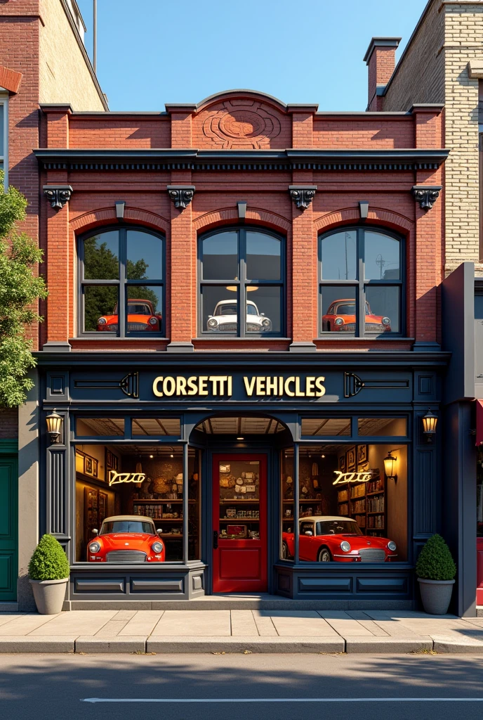 Car shop facade Name corsetti vehicles 
