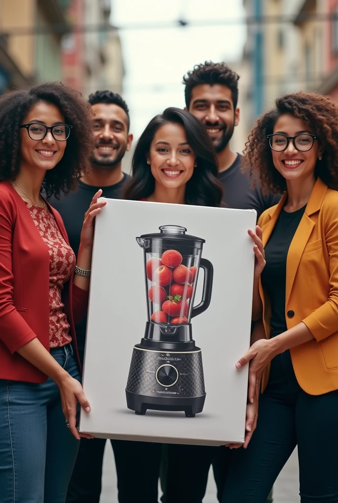 Sao Paulo team holding a Mondial blender box 