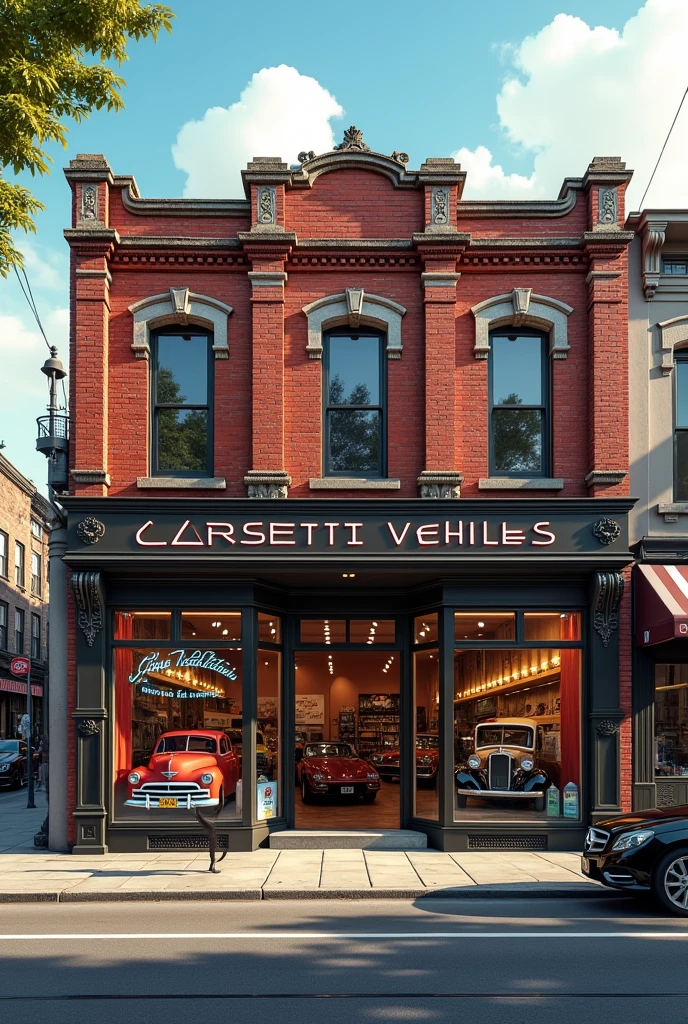 Car shop facade Name corsetti vehicles 
