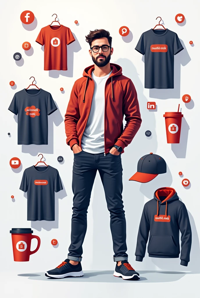Create a social media cover photo for the marketer doing digital marketing with the logo "NUMHB-MRK" with facebook icon,Twitter icon and instagram icon where the person completes the design and puts them Vectors, Vector T-shirts, Vector Cups, Vector Caps and Vector Hoodies Sell online