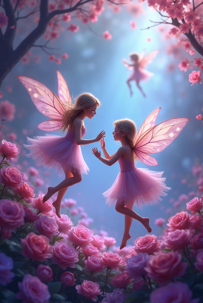 purple flowers with fairy girls flying around them, beautiful fairies, magical flowers, small fairies, tiny faeries, fairies, magical fairy background, flying fairies, space flower fairy, magical colorful flowers, beautiful digital art, faeries, very beautiful digital art, beautiful digital artwork, hd wallpaper, adorable digital painting, beautiful fantasy art, cute digital art, cute detailed digital art
