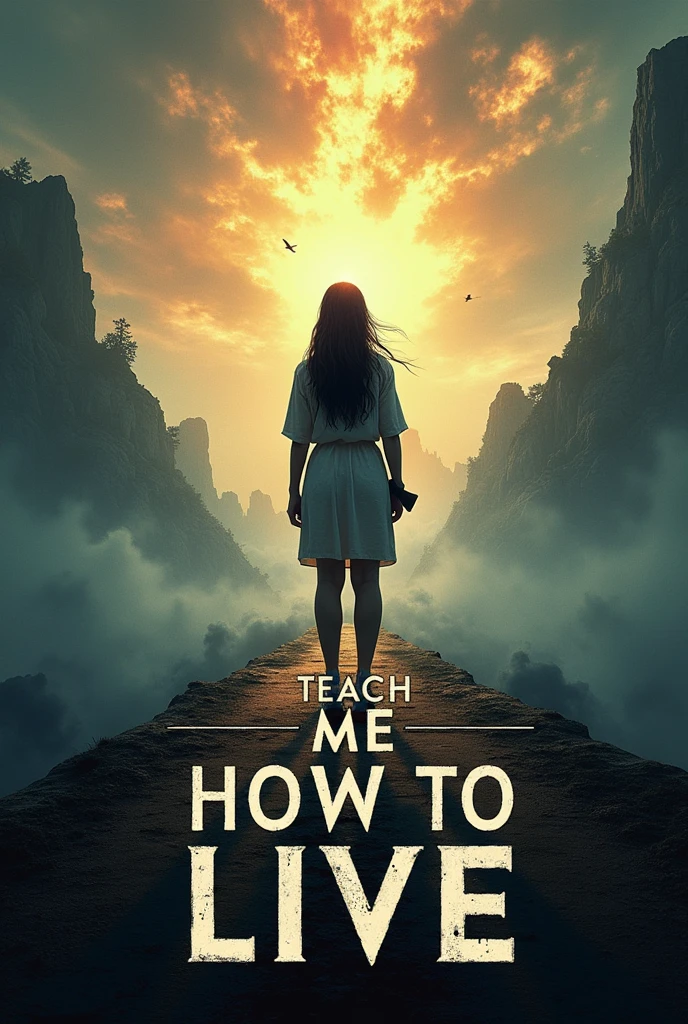 Create a cover and for a book called "Teach me how to live" that talks about the life of overcoming, put the title of the book in bold and below it put the theme phrase: **"Sometimes, life knocks us down so we can learn to get up stronger, find our true purpose and discover that, standing together, we are able to overcome any challenge."**