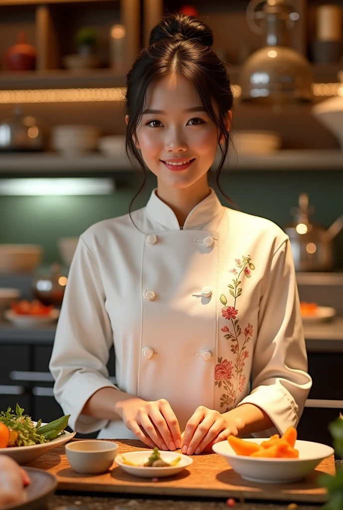 A luxurious asian chef girl
