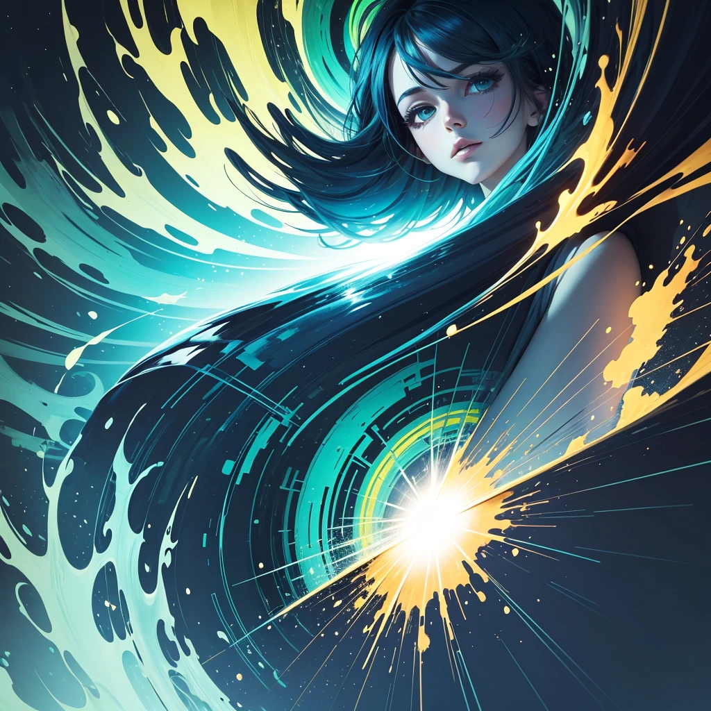 image for painting, An explosion of blue and green tones creates lines and an elegant circle