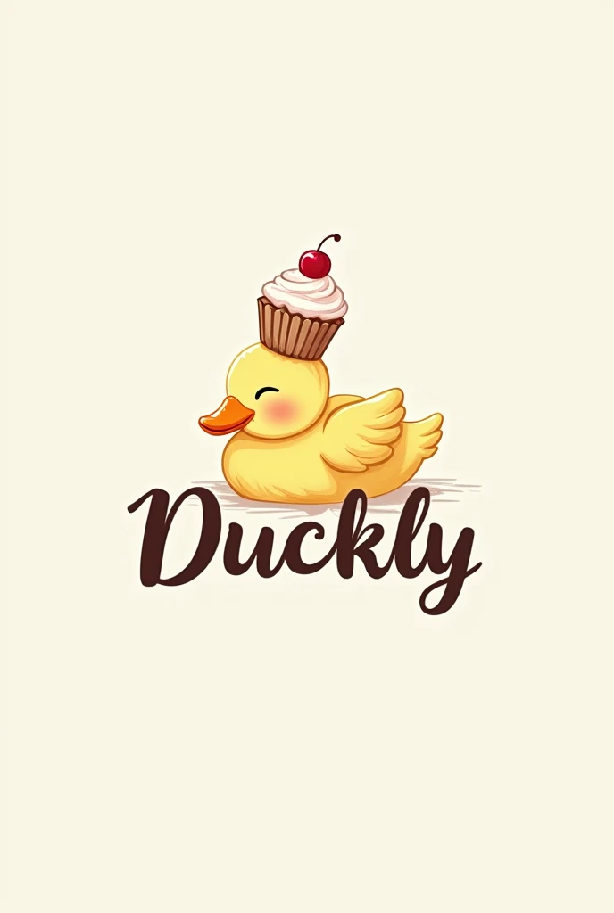 Logo with the title of DuckLy, and a duck is lying on top of the title with its eyes closed and a cupcake on its head