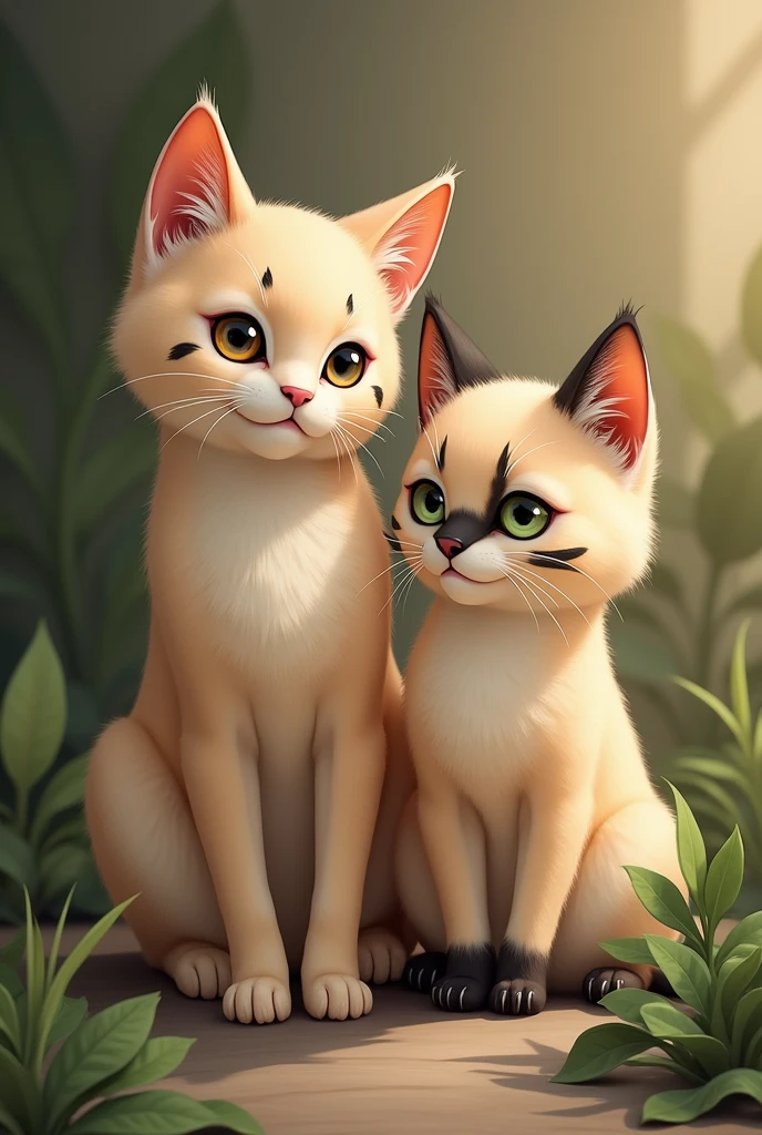 2 Beige cats with black lines
