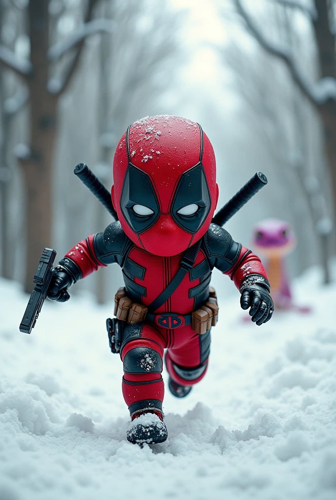 Put little baby Deadpool running to kill a gay snake in the snow
