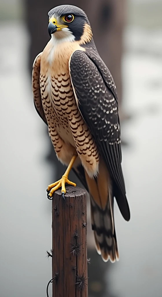 head held high up and its beak turned up and to the right, realistic, natural whole figure of a peregrine falcon with its head held high up and its beak turned up and to the right, the same with its gaze, clearly outlined details of the feathers of the eyes, the body, the long wings and tail, slim body