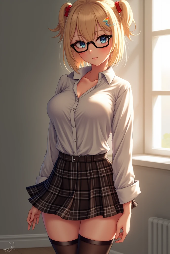 BEAUTIFUL AND SEXY GIRL DRESSED AS A SCHOOLGIRL SLUT,WITH GLASSES WITH BLONDE HAIR AND BLUE EYES