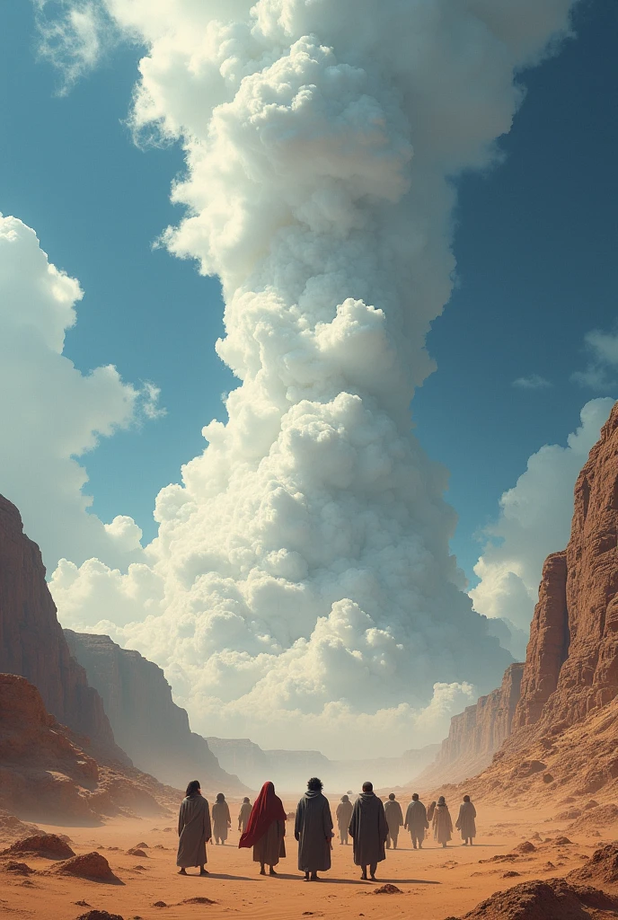 Make a strong column of cloud descend from the sky in the desert and the Jews all looking at this great column of cloud