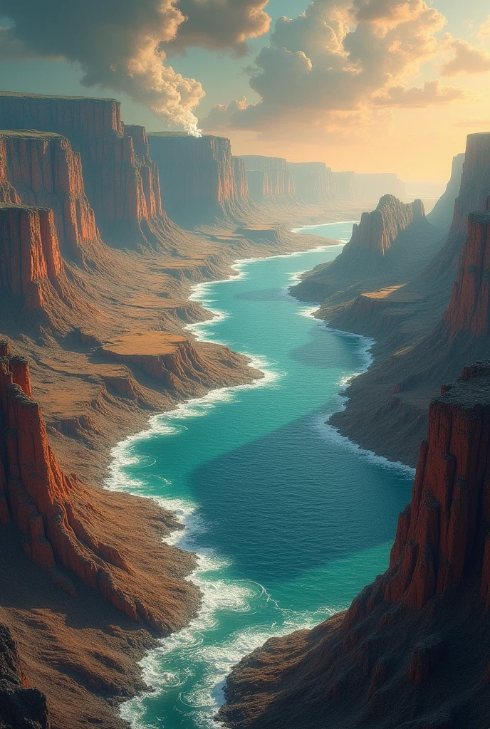 A drawing depicting the formation of oceans on early Earth.
