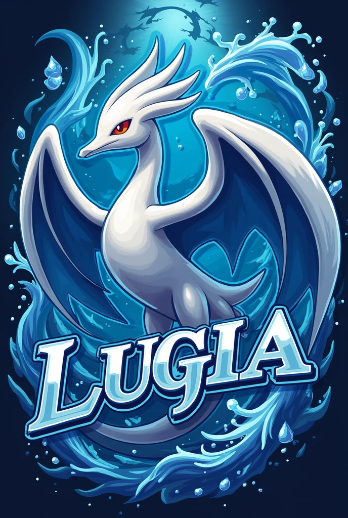 Make me a pokemon card shop logo with a lugia 