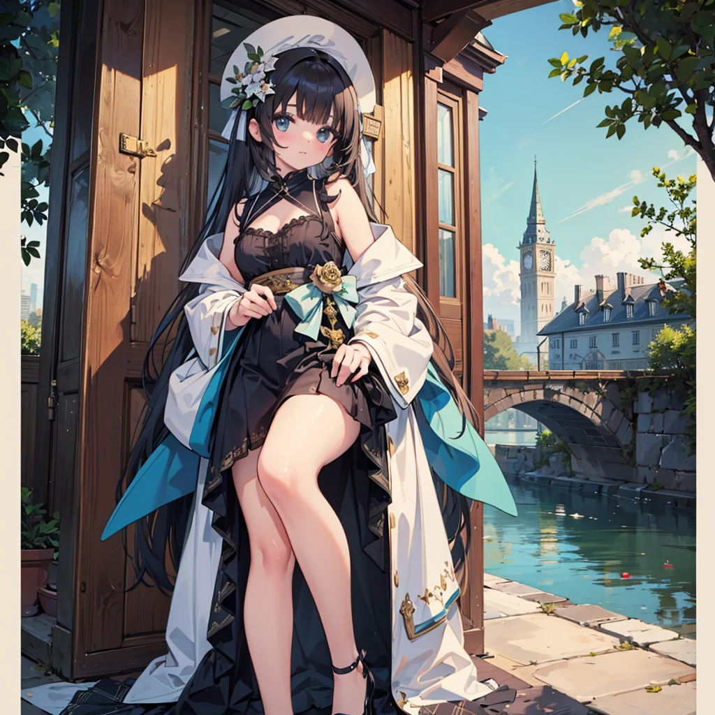 ((masterpiece)), (detailed), one person&#39;s,Black Hair，short hair，Sailor suit，blue sky，Cumulonimbus，Rear view，Gazing into the distance、Japanese countryside、A slope with a view of the sea、Anime Style、Sunflower field under the hill