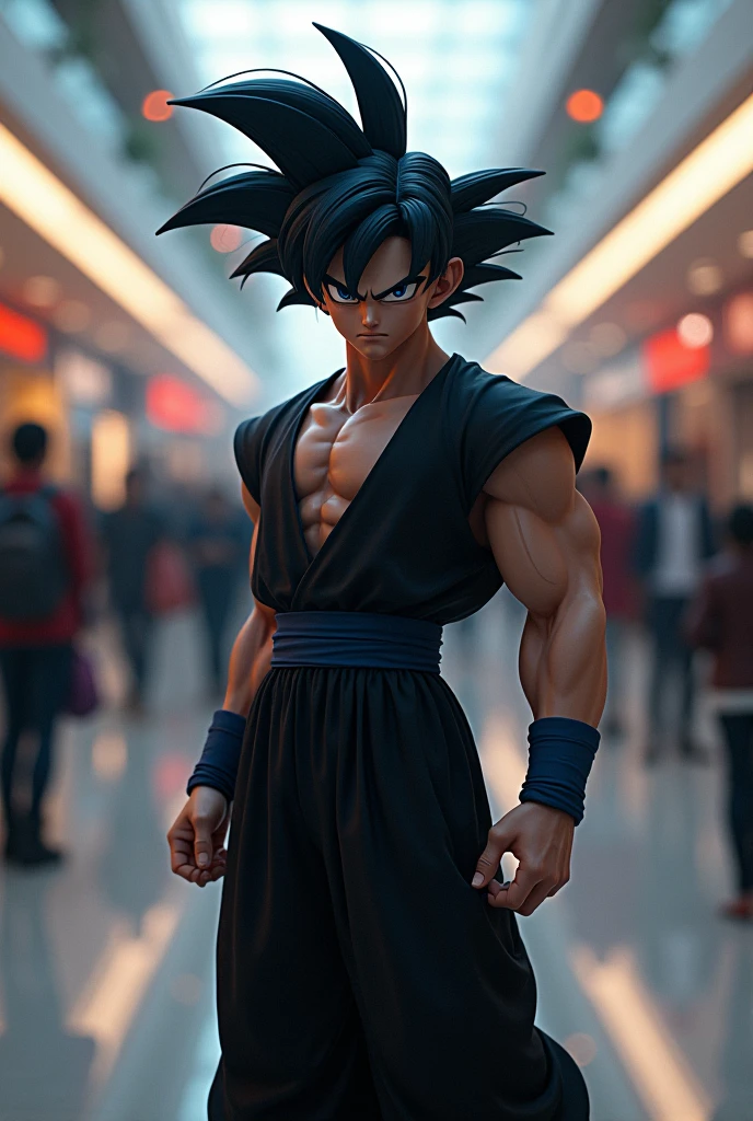 goku black hair in a mall surpriced