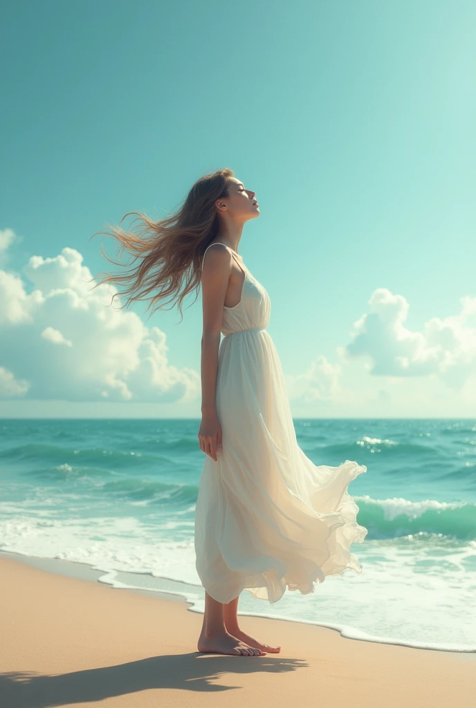 Create me a woman on the beach 
