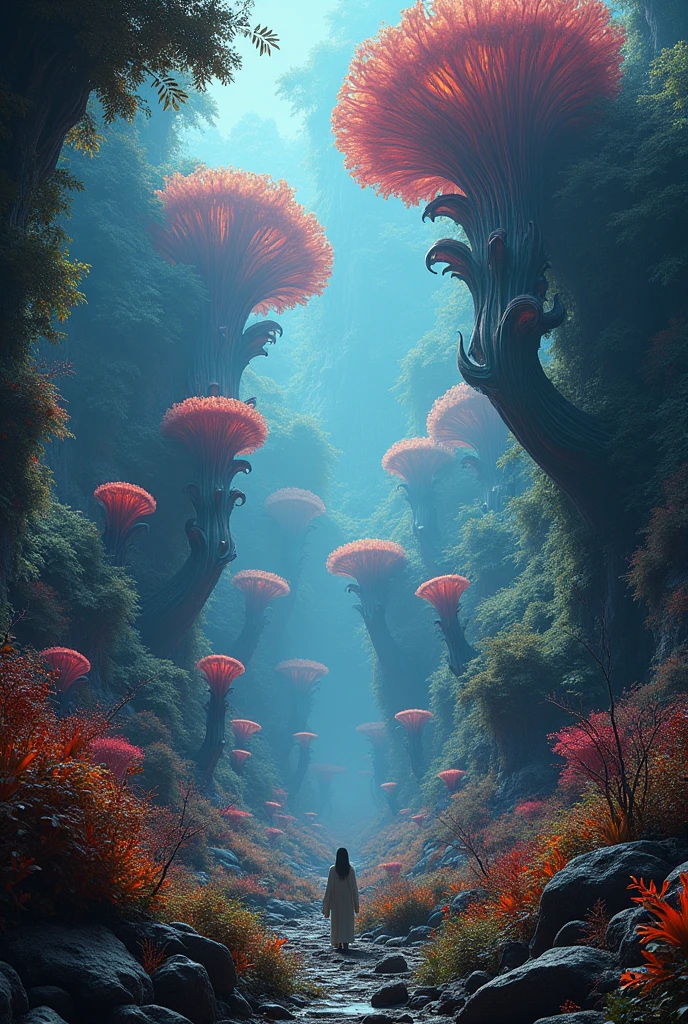 I want an alien nature landscape but without aliens, a forest with alien trees and plants..that are not the same as real trees