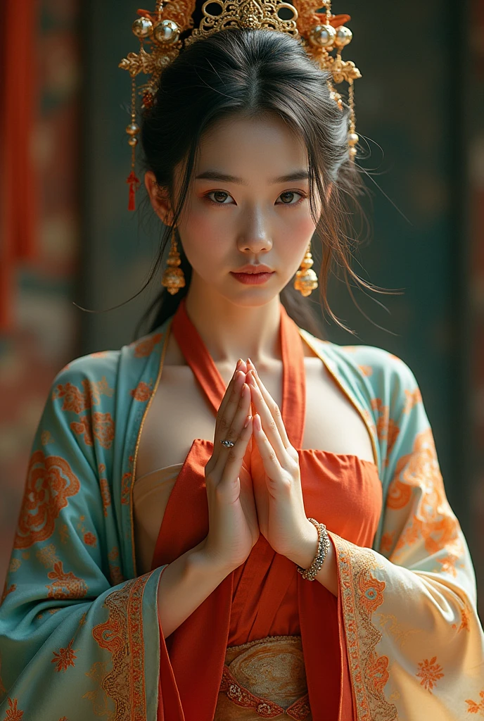 ((Best quality)), ((masterpiece)), (detail), exotic_dance,1girl,people dancing,only, dunhuang fabric,dunhuang style,dunhuang_bottom,dunhuang skirt, detailed hands, detailed skin, detailed light, detailed face, detailed trees, detailed 5-fingered hand, detailed fabric color, similar face file:///D:/C/Desktop/e%20duong/z5728321478468_c48a1434d8a229637008870c5a128975.jpg