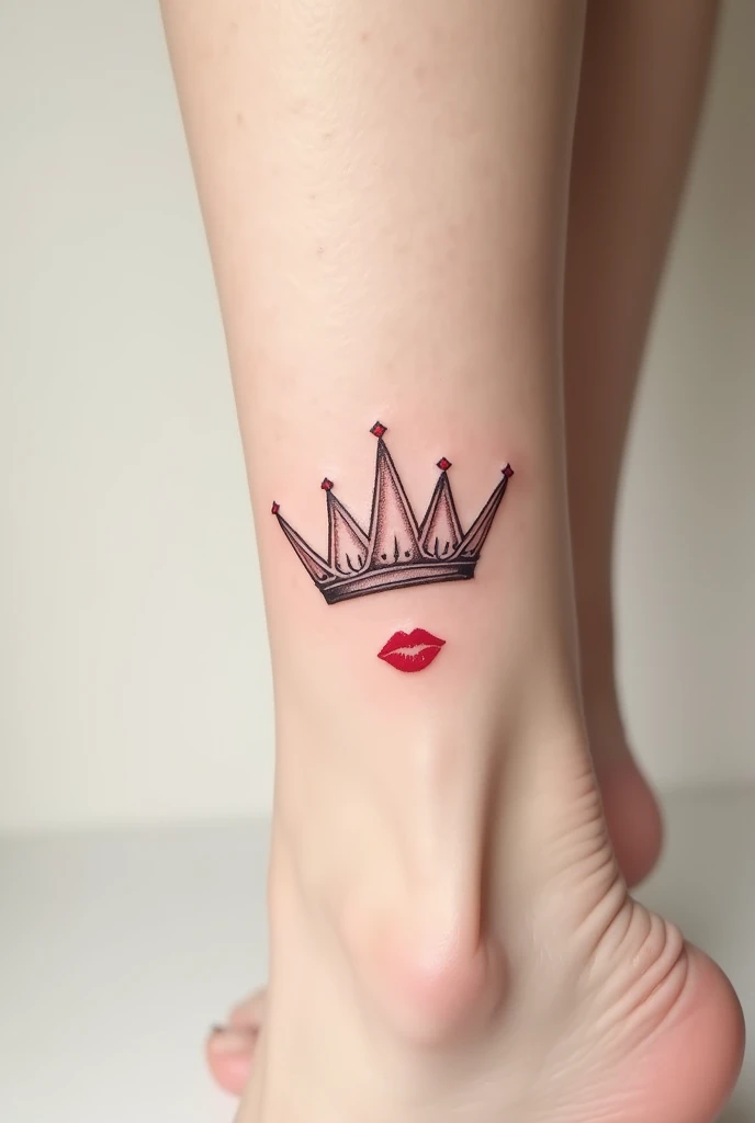 Create a delicate tattoo that combines a crown, with a W and some lips Let the W be the one that forms the crown.
I hope the crown is a princess crown and the lips are in the shape of a lipstick kiss at the end of the crown.