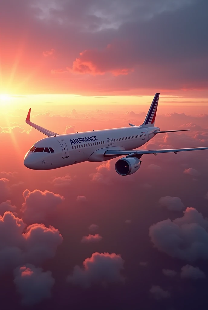 (photorealism:1.2), a beautiful Air France Airbus A320 at sunset