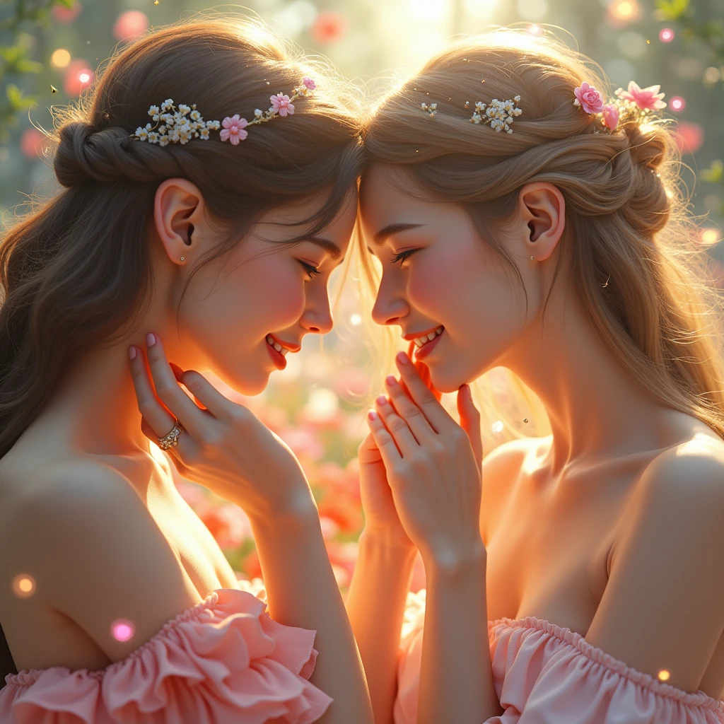 (Graceful Full Body of Extremely Detailed((Sexy Princesses Group in a row:1.37))), KAWAII perfect face with Reflective Eyes, Detailed(Delicate Clothing textures), Correct Graceful Legs, Dynamic Joyful Expressions LifeLike Rendering, Specular Reflection, (TopQuality 8K Ultra-detailed masterpiece (ProfessionalPhoto:1.37))(((Raw, Realistic))), (Acutance:0.8), (Luminism:1.28), Renaissance art style, Portraits, Colorful Light particles, (Full body from side) {Kissing Face to Face|Cute Peach AssFocus|(NakedApron with (Overflowing Sideboob))}, Radiant Fine Skin with Transparency, (Exposed:0.4) {Pink Hair|LightBlue Hair|Blonde|Pure White Hair|Liquid Hair|Red Shoes}, Perfect Lighting