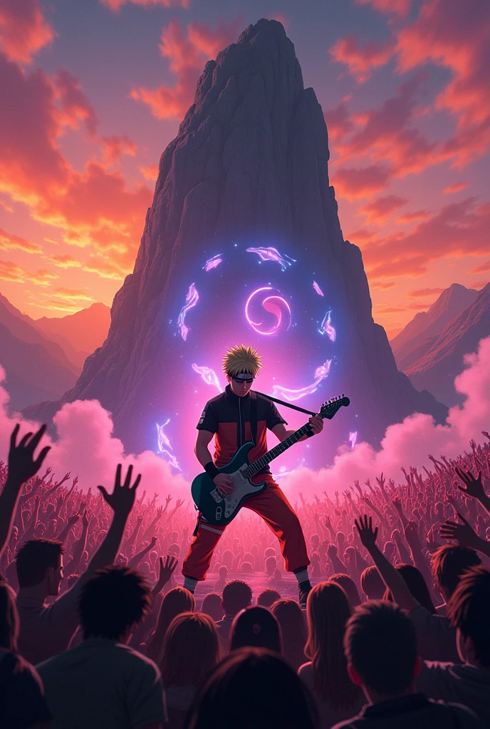 Naruto giving a rock concert in front of a crowd
